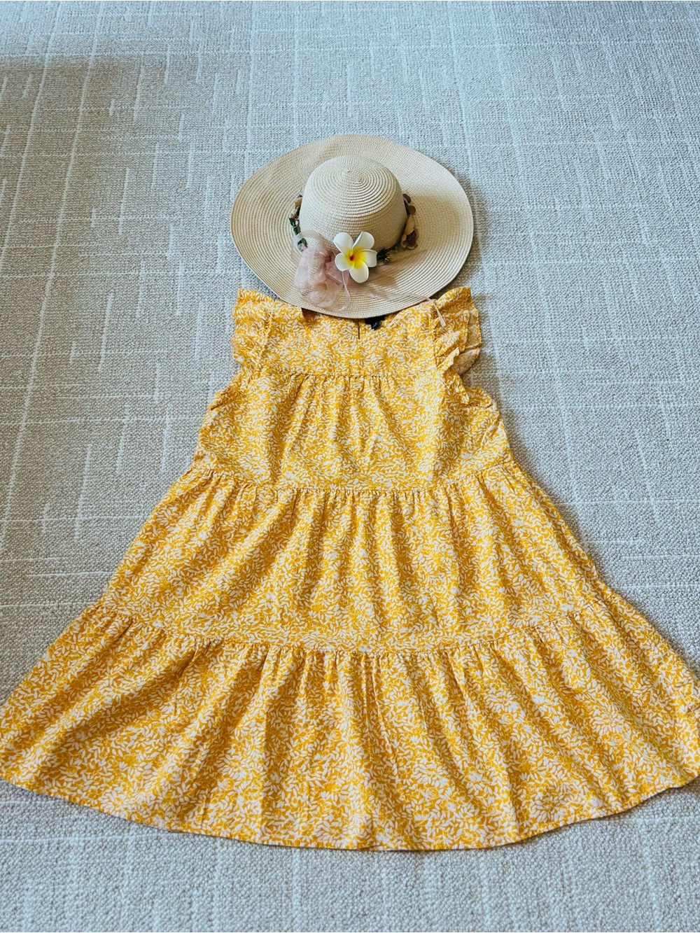 J. Crew Factory Yellow White Floral Midi Dress with nice big pockets!!